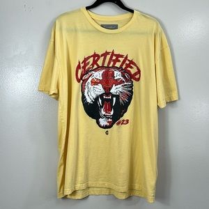 Certified lifestyle tee shirt yellow certified #23 logo short sleeve men’s sz XL